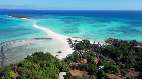 View from the lighthouse on the sand dune and the small Nosy Iranja. Madagascar Stock Footage 323791267
