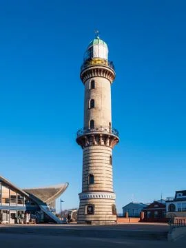 View to the Lighthouse in Warnemuende, Germany Stock Photos