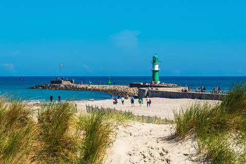 View to the lighthouse in Warnemuende, Germany Stock Photos