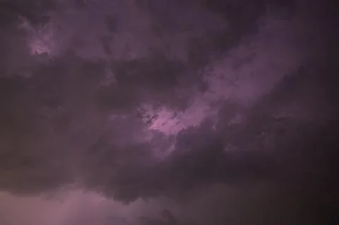 View of lightning in the sky at night Stock Photos
