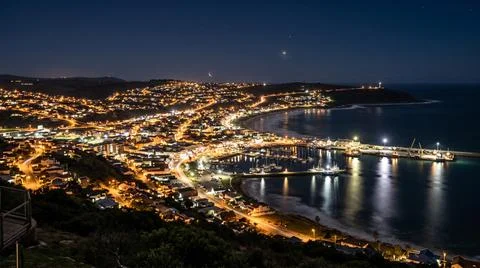 View of lights from building at night 스톡 사진