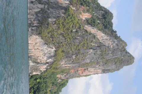 View of limestone cliffs from the water, khao sok national park, Thailand Stock Photos