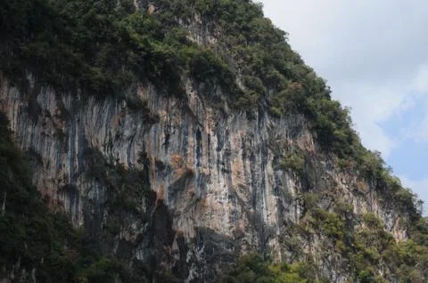 View of limestone cliffs from the water, khao sok national park, Thailand Stock Photos