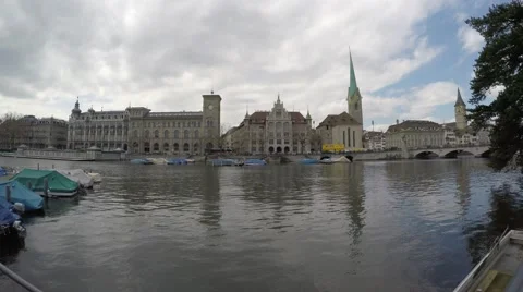 View on Limmat river in Zurich 4K Stock Footage 49314484