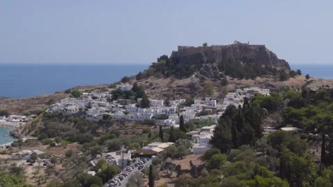 View of Lindos town Stock Footage 139592412