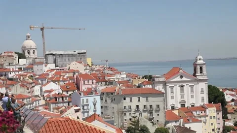View of Lisbon and the Taje river Stock Footage 136579202