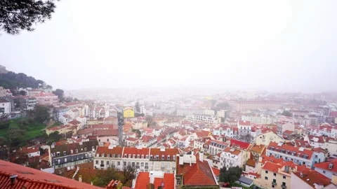 View of Lisbon old town on a rainy day in winter. 10.02.2020, Lisbon, Portugal Stock Footage 148356252