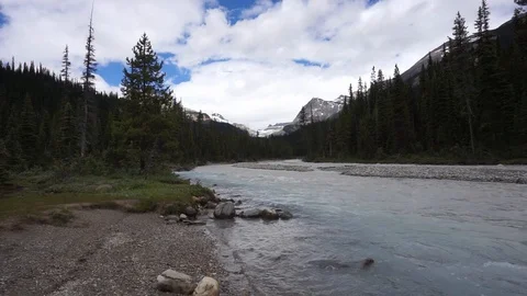 View of Little Yoho River with beautiful blue and white color Stock Footage