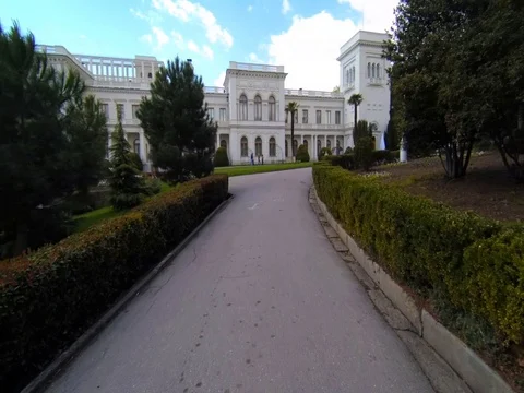 View on Livadia Palace at spring time, Crimea, Yalta Stock Footage 75473518