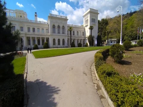 View on Livadia Palace at spring time, Crimea, Yalta Stock Footage 75473706