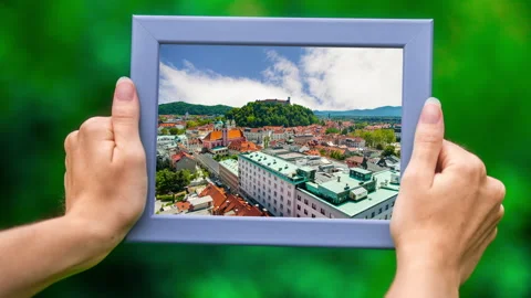 View on Ljubljana in frame with moving clouds Stock Footage 134327674