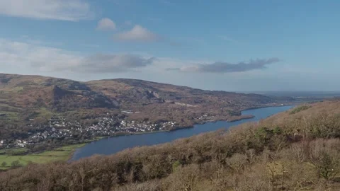 View of Llyn Padarn from the Llanberis Viewpoint on a Clear Winter Day Stock Footage 330407943
