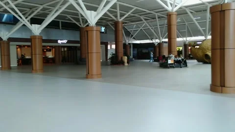View of lobby in front of Departure Hall at Lombok International Airport. Stock Footage 274423918