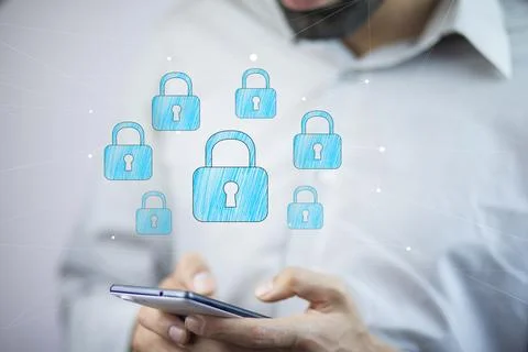 View of a Locker icon going out a smartphone interface Stock Photos