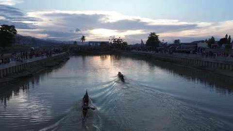 View of lomba balap perahu or traditional boat race Stock Footage 249339994
