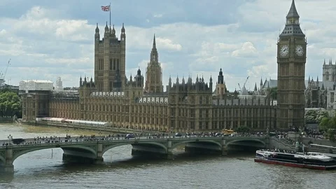 The view of London with big ben, river Thames, parliament Stock Footage 73349503