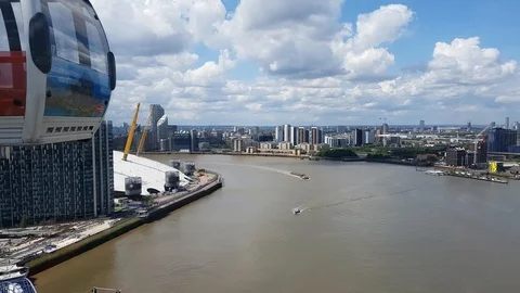 A view of the London skyline from high above the River Thames, 4K Stock Footage 110508340