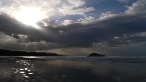 View of Long Beach in the morning in Pacific Rim National Park, Canada Stock Footage 166313799