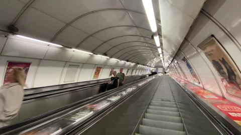View Up Long Futuristically Lit Escalators Prague Metro Station - May 30 2026 Stock Footage 336281042