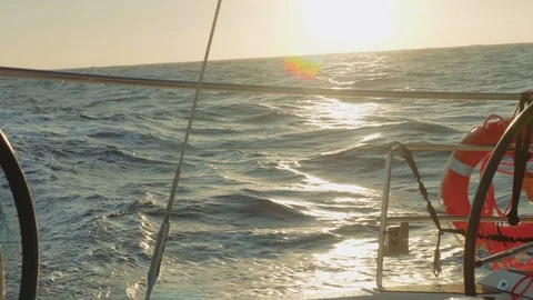 View of long ocean waves from yacht stern sailing in Atlantic Stock Footage 86981376