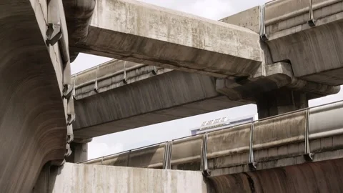 View look upto skytrain track way bridge in the city center of Bangkok metr.. Stock Footage 296088852