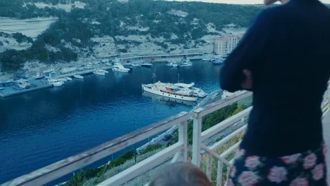 View looking down to a beautiful harbour in corsica summer time Stock Footage 88903406