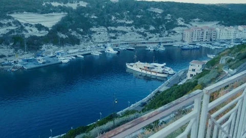 View looking down to a beautiful harbour in corsica summer time Stock Footage 88903407