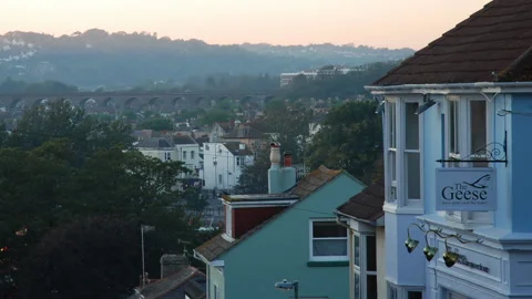 View looking down on Brighton city and viaduct 库存影片 199618109