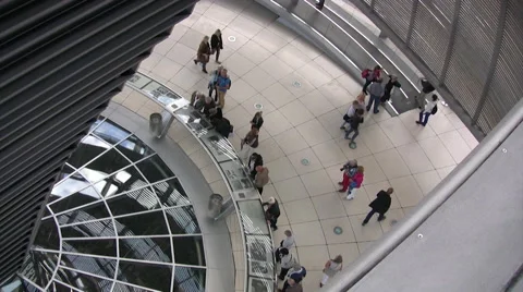 View looking down inside glass dome of Reichstag in Berlin. Audio included. Stock Footage 44361726