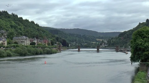 View Looking Down the River Neckar from Karl Theodore Bridge Stock Footage 82953122