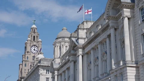View looking up at the Liver building in Liverpool  Stock Footage 341361178