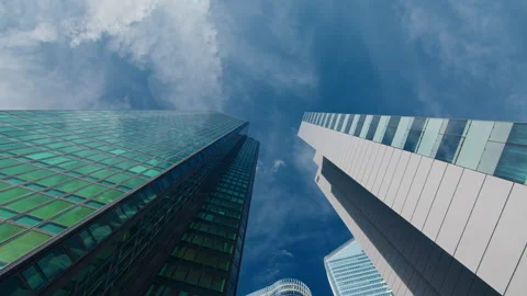View Looking up at Modern Office Building Architecture in the Financial District Stock Footage 320140638