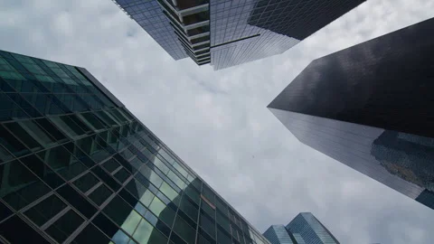 View Looking up at Modern Office Building Architecture in the Financial District Stock Footage 320421046