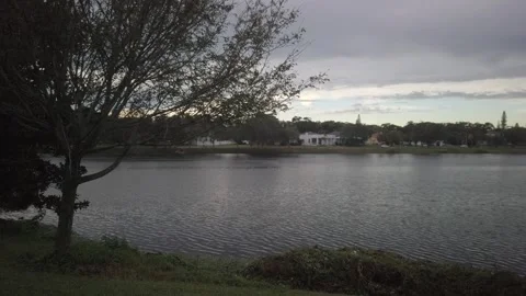 View looking north east low shot of Crescent Lake in St. Petersburg, FL. Stock Footage 257581976