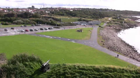 View looking out from a high vantage point at Varberg Fortress Stock Footage 56292774