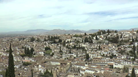 View Looking Out Over Granada from the Alcazaba Fortress in Alhambra Stock Footage 237836930