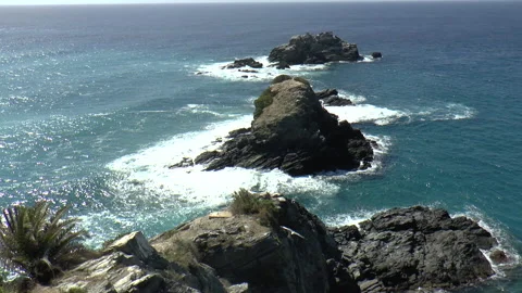 View Looking Out Over Rocky Crags in Almunecar Stock Footage 238530555