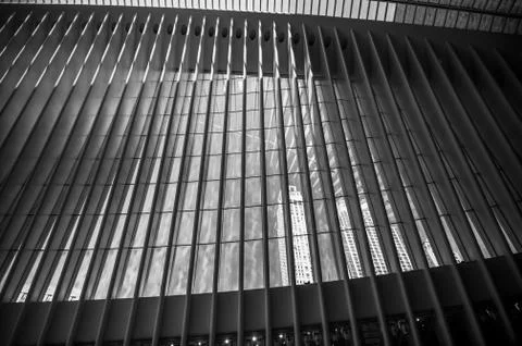 View looking out of the top of the Oculus in New York 스톡 사진
