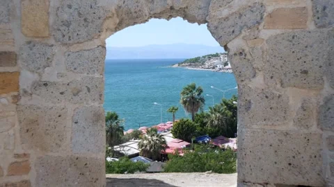 The view of looking towards the sea from the window of the historical fountain Stock Footage 240633272