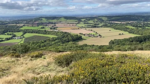 A view looking West from the Malvern Hills over Herefordshire. England, UK Stock Footage 286741818