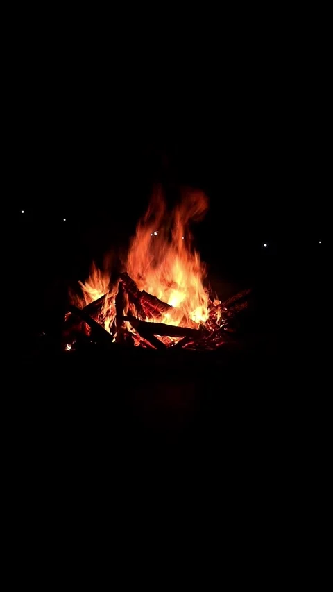 View loop of bright firecamp with sparks at night, Camp fire in the night Video stock 285612288