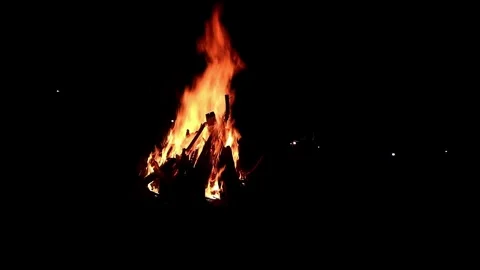 View loop of bright firecamp with sparks at night, Camp fire in the night Video stock 285614131