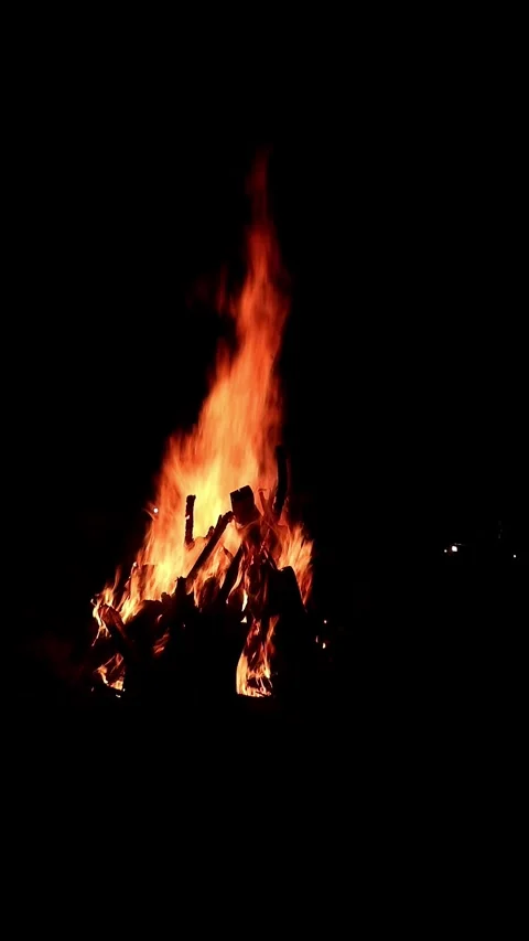 View loop of bright firecamp with sparks at night, Camp fire in the night Video stock 285614137