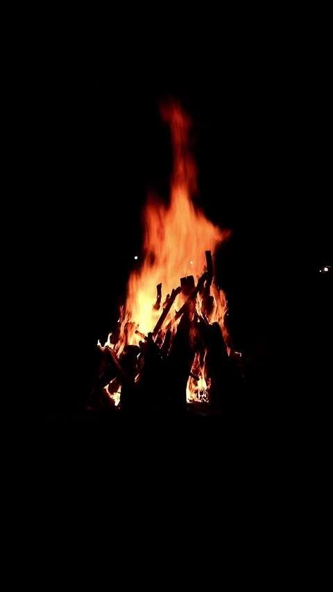 View loop of bright firecamp with sparks at night, Camp fire in the night Video stock 285614217