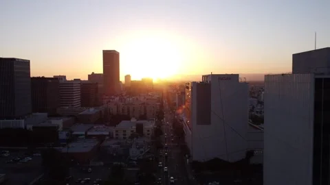 View of Los Angeles Skyline During Sunset Stock Footage 274170802