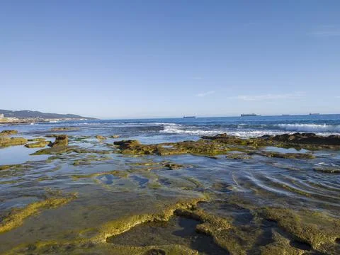 View of the low tide from the coast Stock Photos