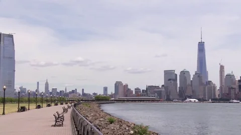 View of lower manhattan from liberty state park, new york Stock Footage 84463393