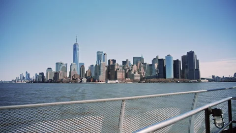 View Of Lower Manhattan From Passenger Ferry Stock Footage 309858410