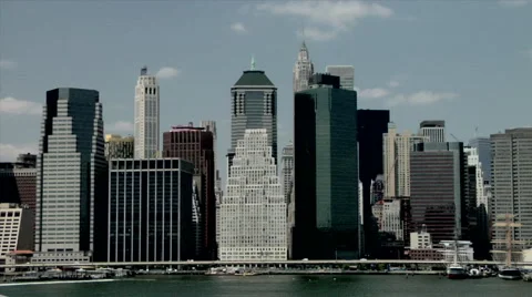 View of the Lower Manhattan skyline and the East River Stock Footage 49223991