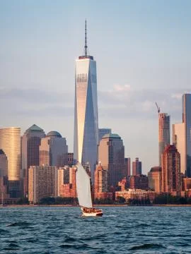 View of Lower Manhattan at sunset Stock Photos